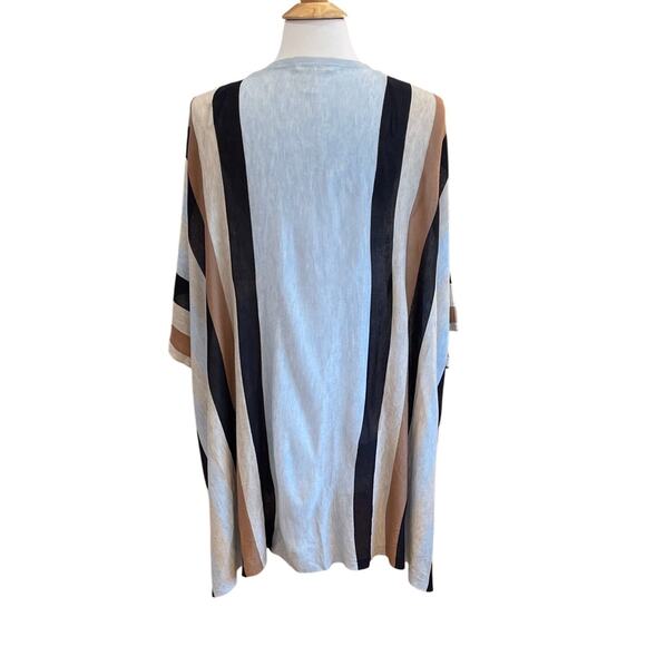H&M Blue, Tan, Black Striped Short Sleeve Open Front Kimono Cardigan, XS/S - Picture 5 of 12